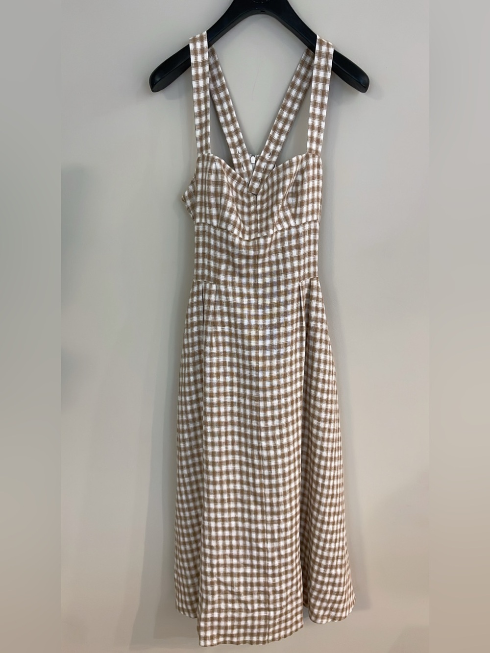 NEW Reformation Roma Midi Linen Dress Dunes Check Gingham Tan White Size 4 - Picture 5 of 15